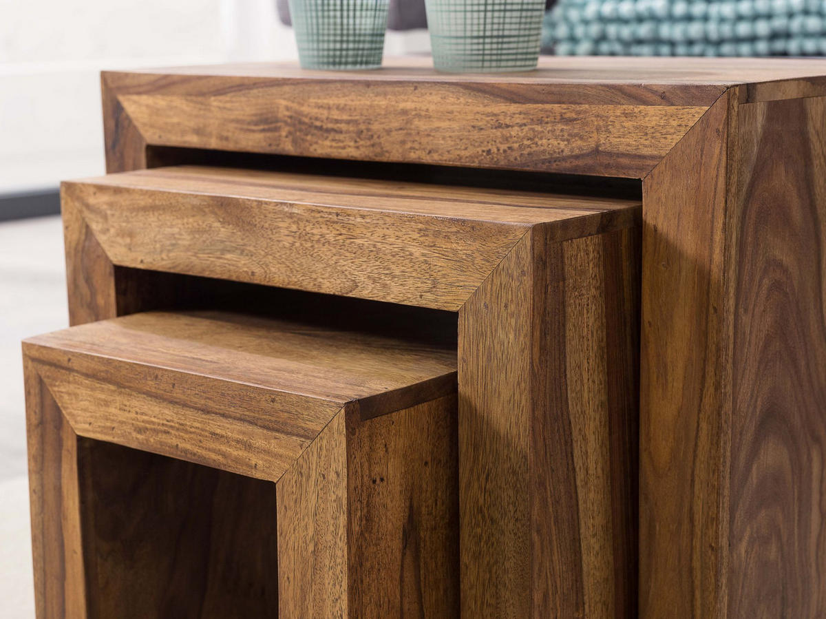 BEISTELLTISCH 3er Set Massivholz Platzsparend Handgefertigt, Braun 50x30x50 cm - Braun, Holz (30/50/50cm) - KADIMA DESIGN