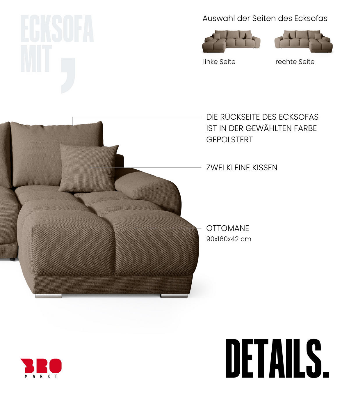 ECKSOFA Nubes mit Schlaffunktion Braun - Silberfarben/Braun, Kunststoff/Textil (290/180cm) - Bromarkt