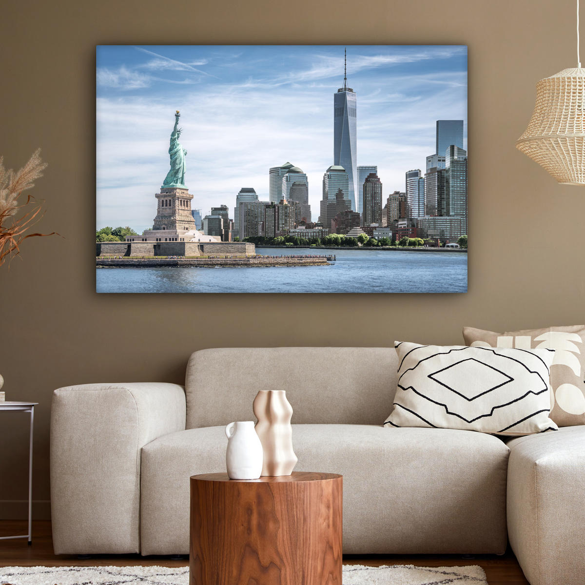 LEINWANDBILD New York - Freiheitsstatue - Wasser XXL 150x100 cm - Hellblau, Textil (150/100cm) - MuchoWow