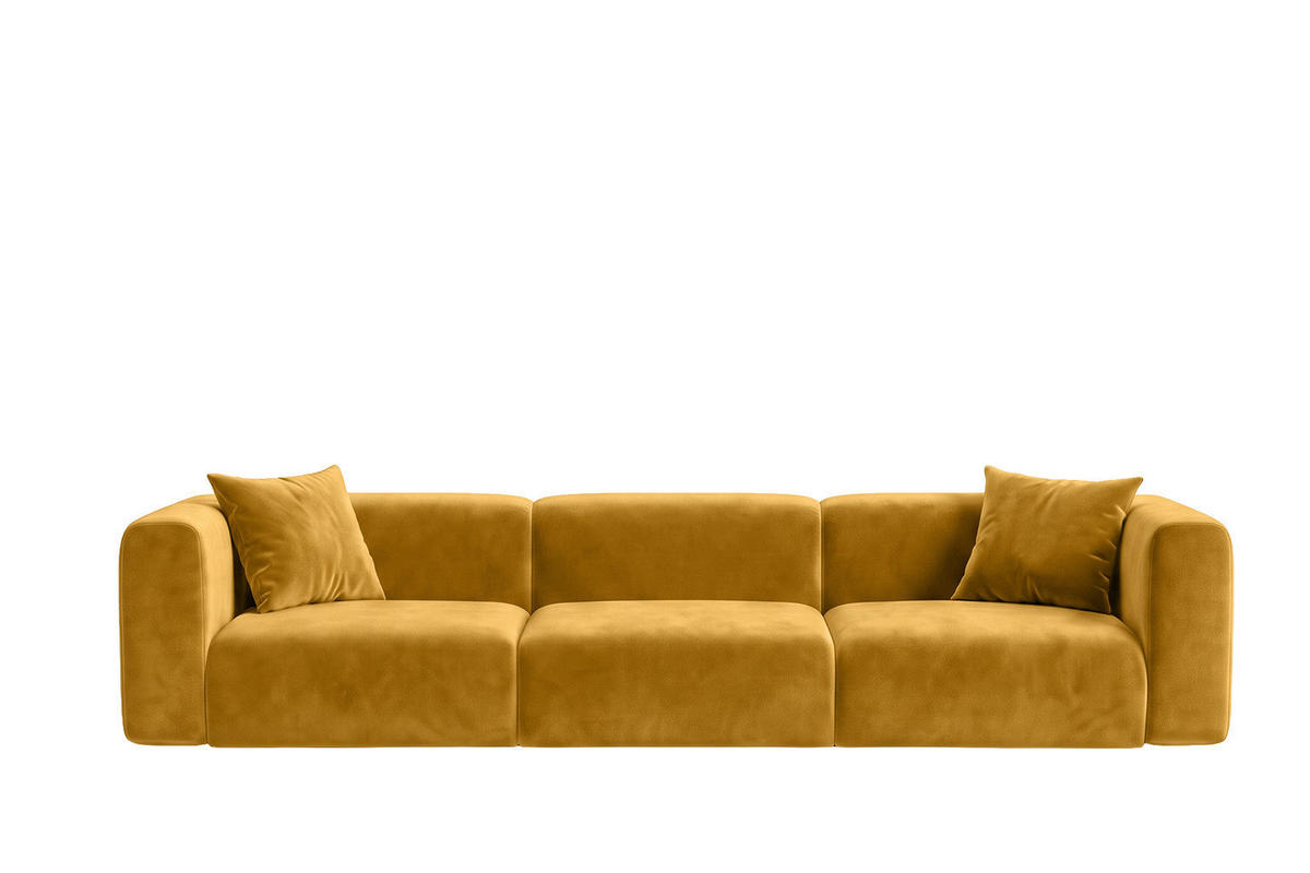 SOFA 3-Sitzer, Velvet-Stoff Bluvel, Golden, GRETA - Goldfarben, Holz (319/70/89cm) - Kaiser Möbel