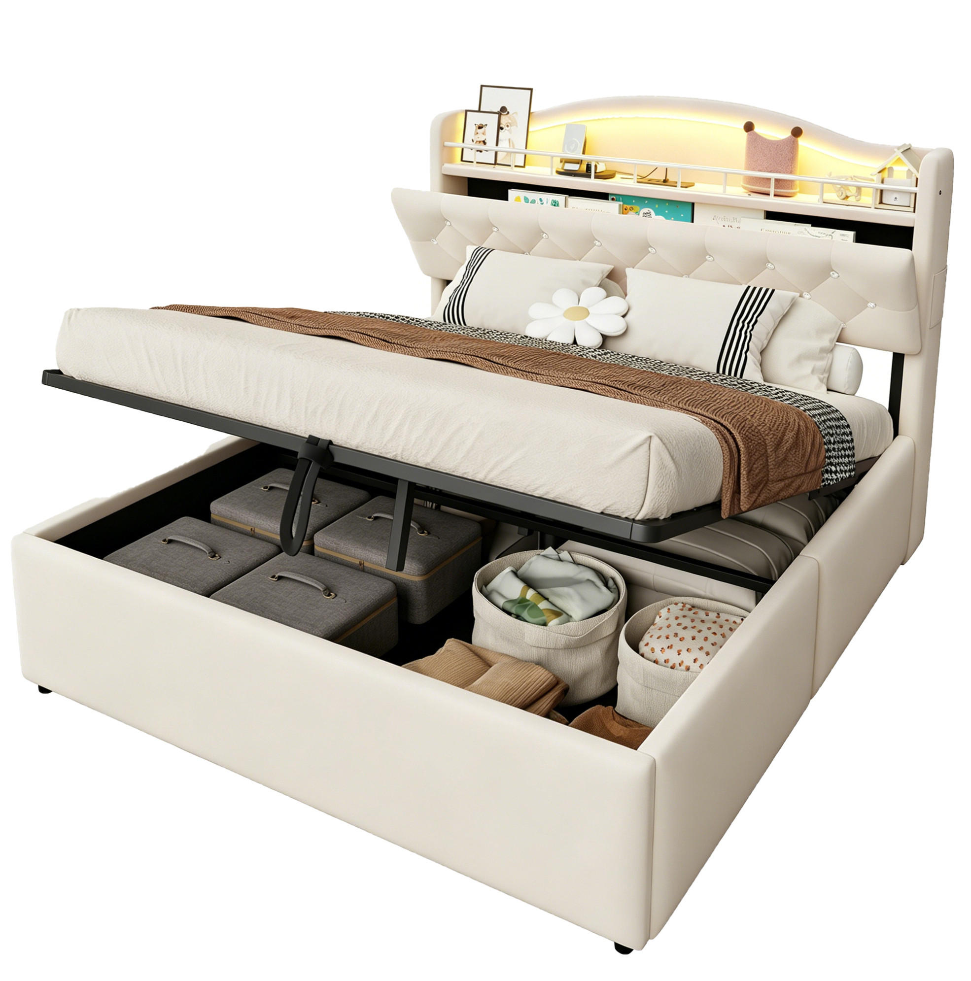 Okmyhome Polsterbett Beige 140x200 cm