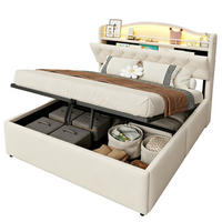 POLSTERBETT 140/200 cm aus Stoff und Metall mit Stauraum, Beige - Beige, Textil (140/200cm) - OKMYHOME