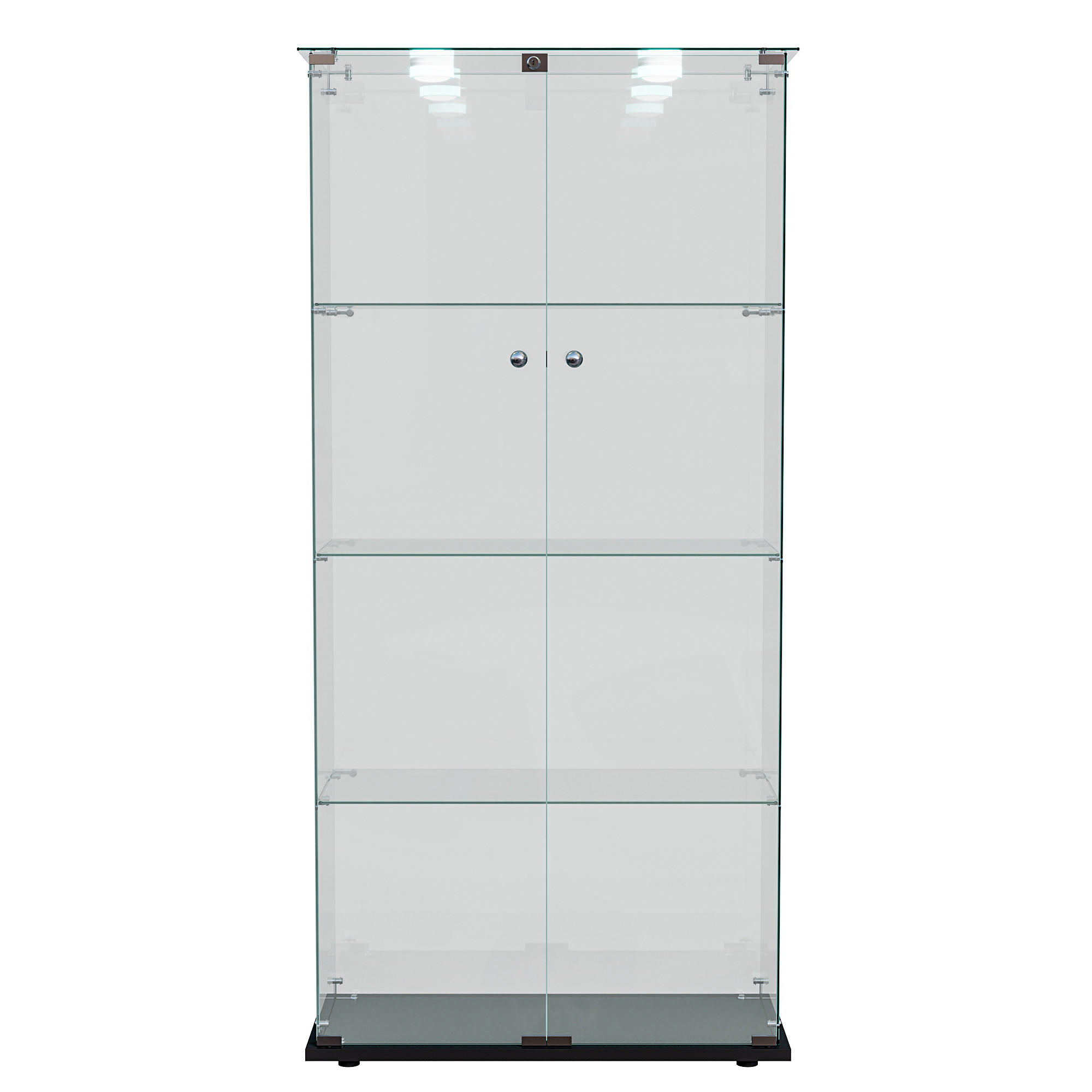 VITRINENSCHRANK mit 2 Glastüren und LED-Beleuchtung, Glasvitrine 78/35/155 cm Schwarz - Schwarz, Glas/Holz (35/155/78.5cm) - PARAFTA HOME