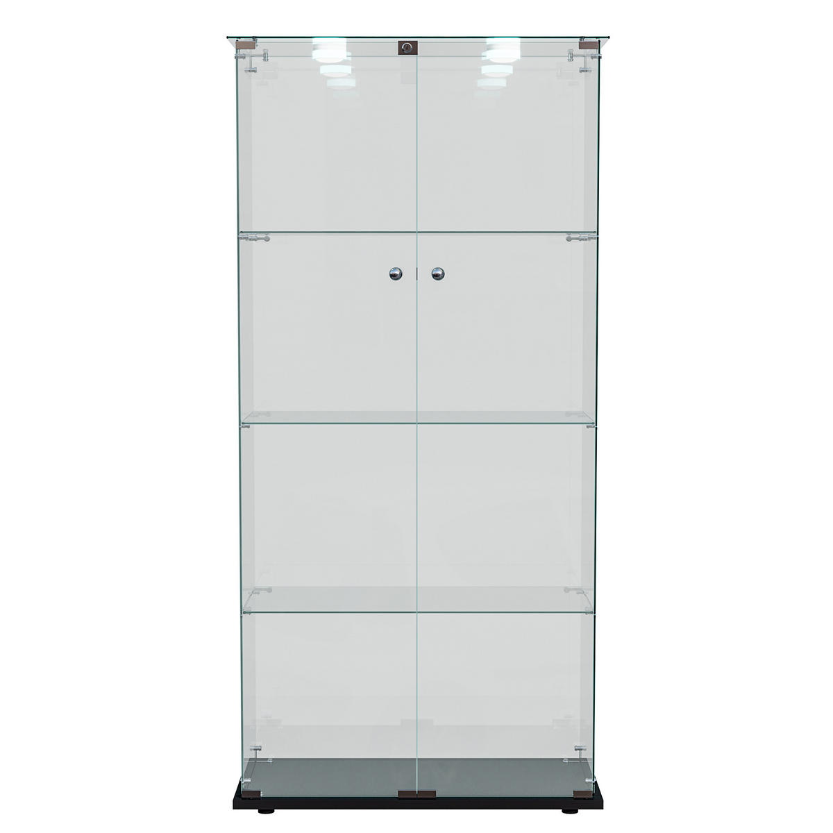 GLASVITRINE LED mit 2 Türen, 4 Regalen, Schloss, Schwarz für Wohnzimmer - Schwarz, Holz (35/163/78.5cm)
