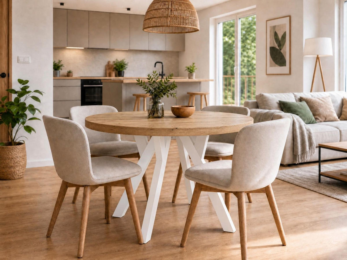 ESSTISCH ausziehbar rund ATO, 100-200 cm, Dekor Artisan, weiße Holzbeine - Dunkelbraun/Weiß, Holzwerkstoff/Buchenholz (100/100/77cm) - VENASI MÖBEL