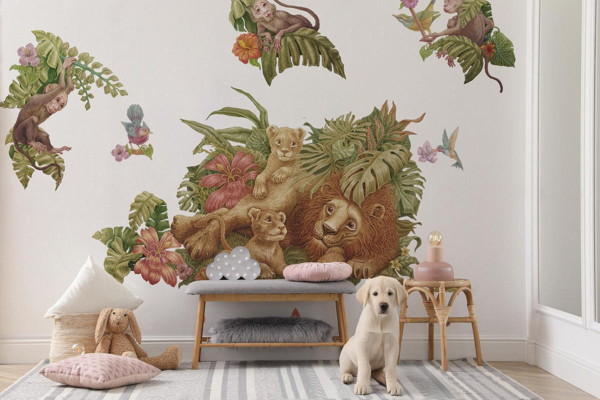 WANDAUFKLEBER 100x153cm - Tropische Safari - Multicolor, Kunststoff (100/153/0.1cm) - Wallfluent