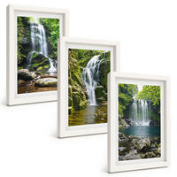 BILDER SET 3er Set - 20x30 cm Weißer Rahmen - Wasserfälle, grüne Umgebung - Weiß, Kunststoff (20/30cm) - TULUP
