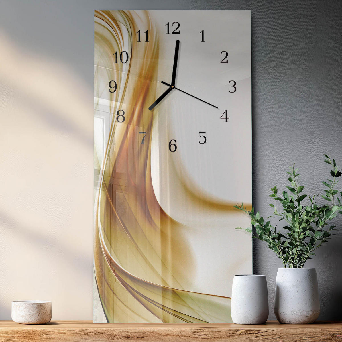 WANDUHR 60x30 cm - Abstrakte Linien - Braun, Glas (30/60/0.4cm) - TULUP