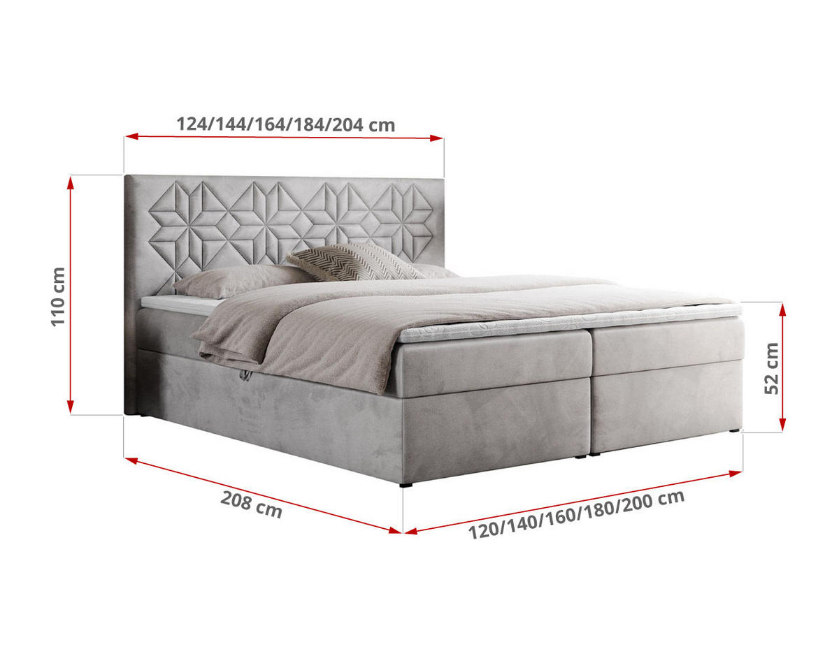 BOXBETT LEILA 180/200 Hellgrau Velvet - H3 - Hellgrau, Holz/Textil (180/200cm) - MKS