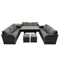 GARTENTISCHGRUPPE mit Beistelltisch 2 Hocker Polyrattan Dunkelgrau 11-Sitzer - Dunkelgrau/Grau, Glas/Kunststoff - Fimous