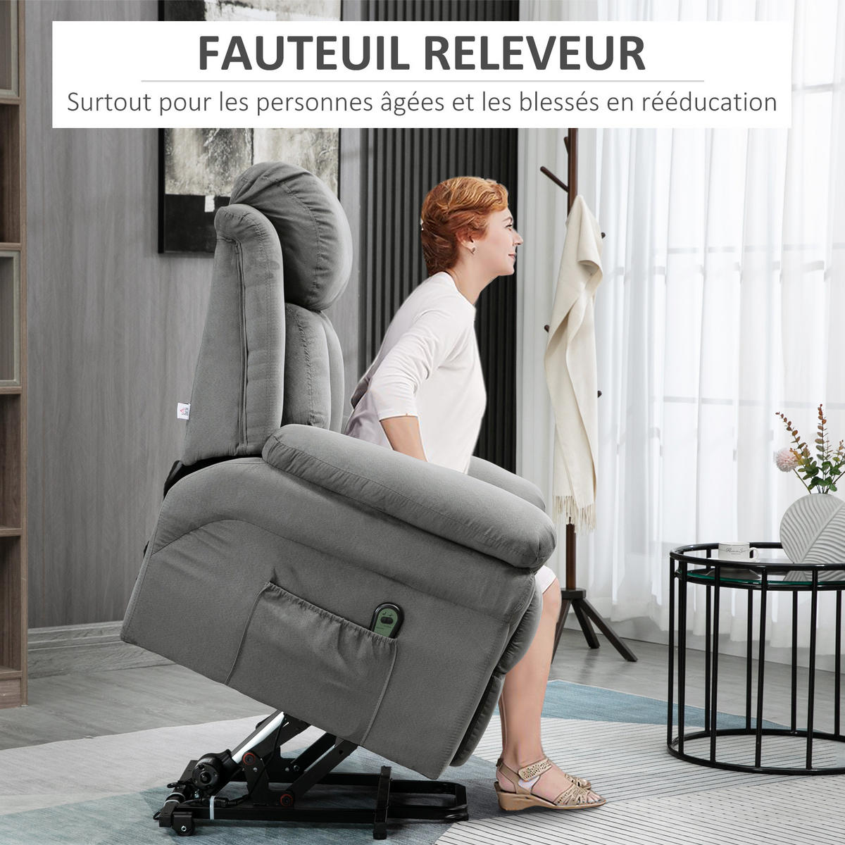 RELAXSESSEL DE-15362 elektrisch verstellbar mit Aufstehhilfe Grau - Hellgrau, Metall (93/105/96cm) - ComfortXL