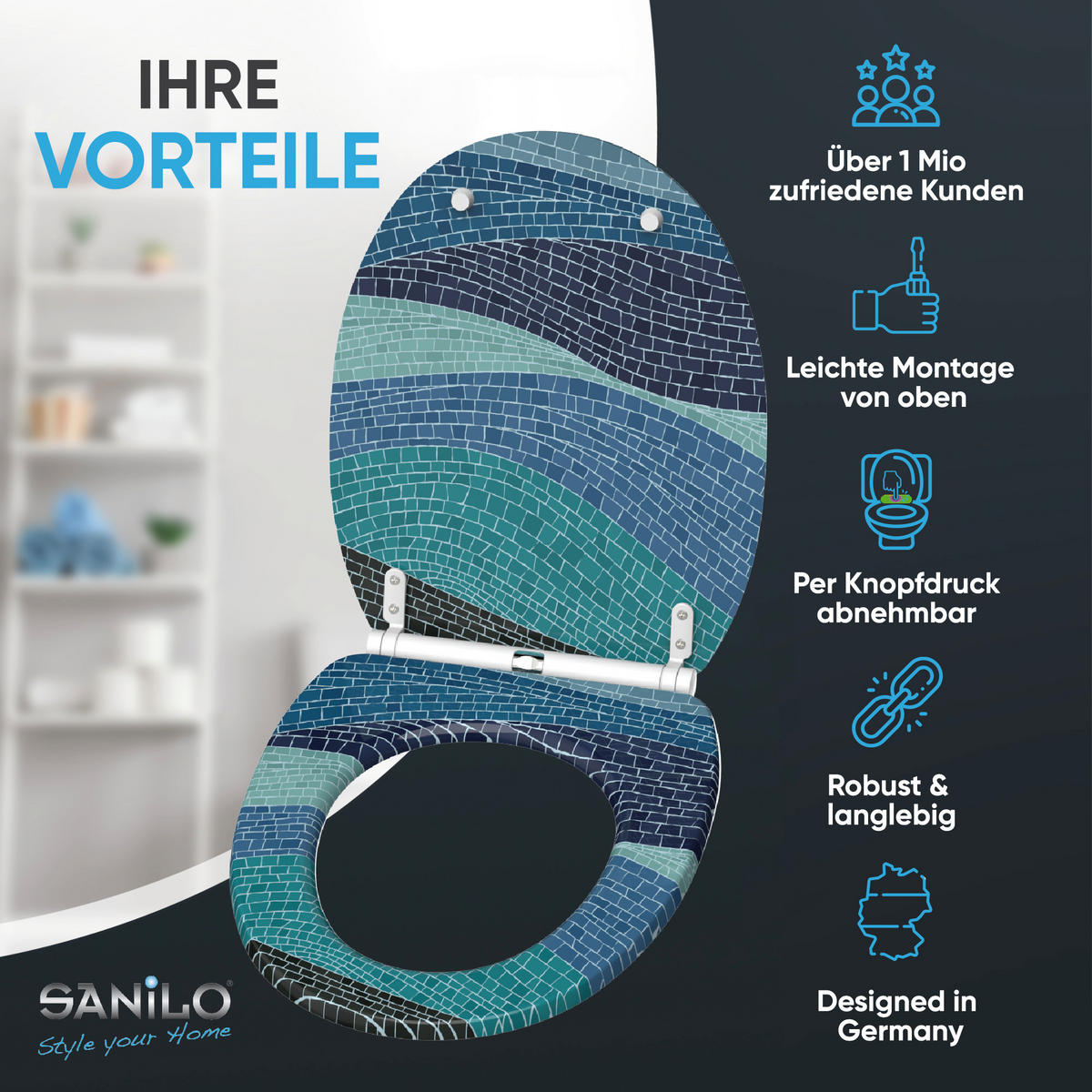 WC-SITZ mit Absenkautomatik & Top Fix Marin - Blau, Holzwerkstoff (37.7/5.5/48cm) - Sanilo