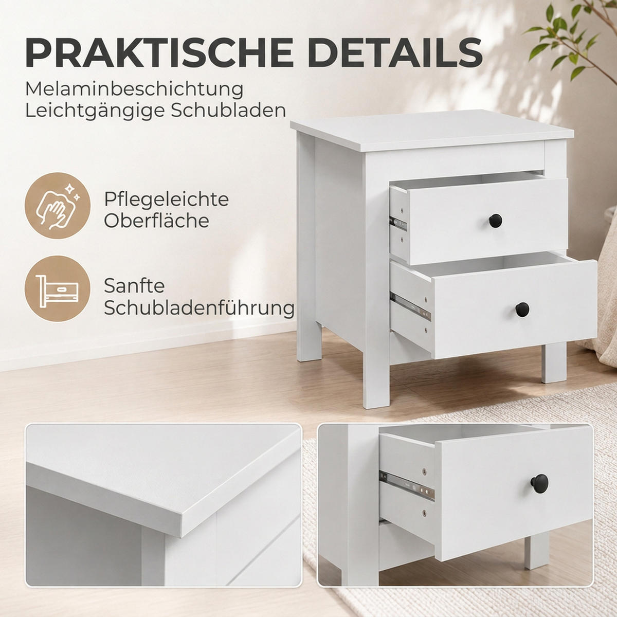 NACHTTISCH MDF Metall Weiß - Weiß/Nickelfarben, Holzwerkstoff/Kunststoff (39.5/51/48cm) - HOMCOM