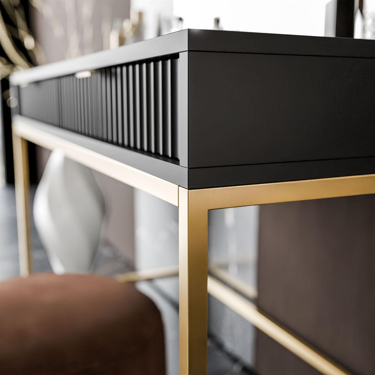 SCHMINKTISCH MIT SPIEGEL CORTADO ELITE GOLD SCHWARZ - Schwarz, Holzwerkstoff (104/78/50cm) - Lookway