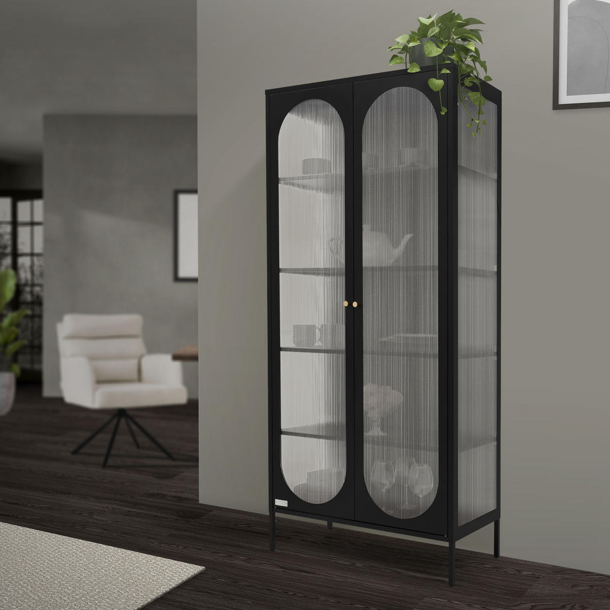 VITRINENSCHRANK Schwarz 175/80/40 cm - Schwarz, Metall (80/175/40cm) - ML-DESIGN