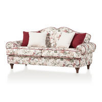 SOFA 3-SITZER creme Landhaus, Blumen Design, Couch 200 cm - Rot/Multicolor, Holz/Textil (200/96/90cm) - Furn.Design
