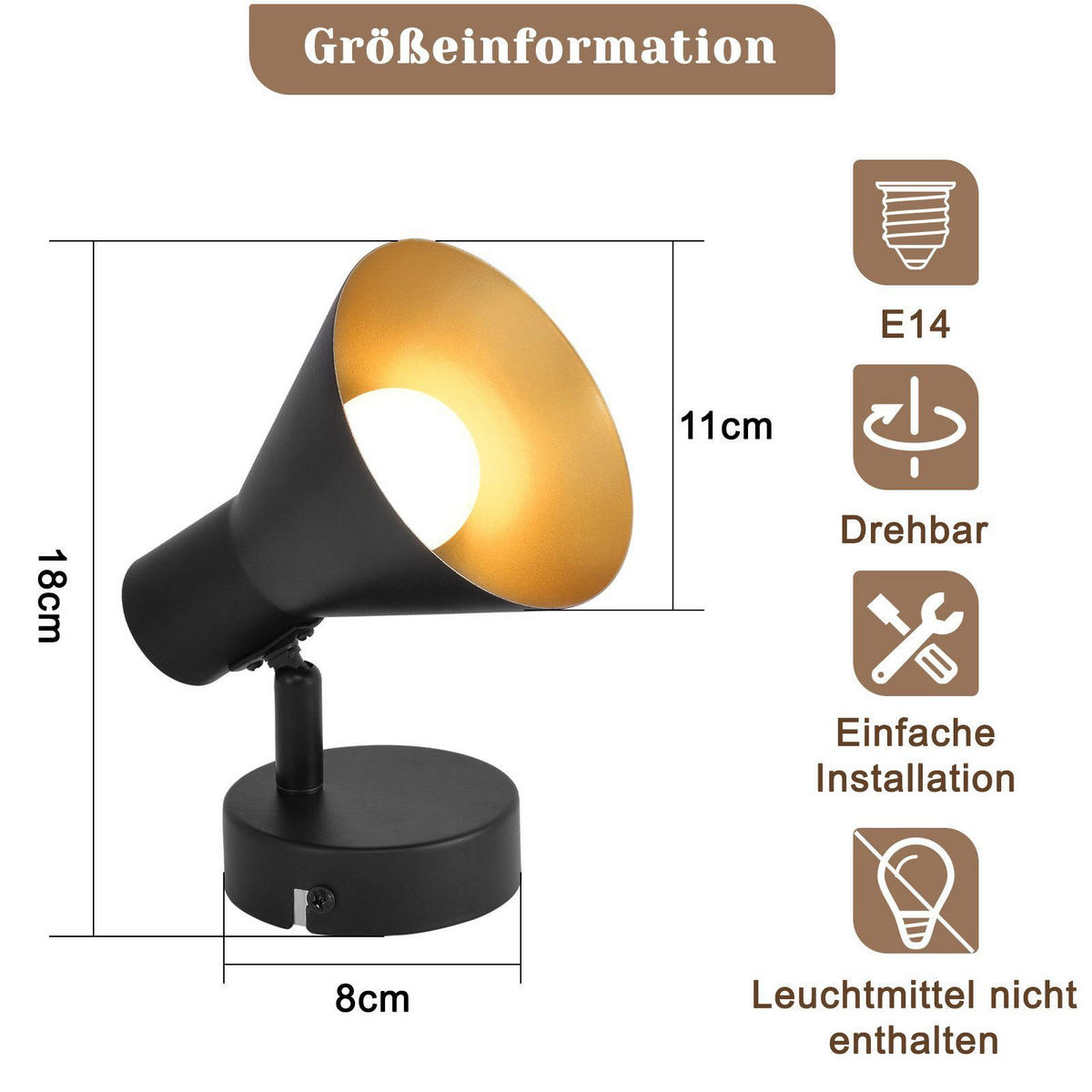 DECKENSTRAHLER 18/18/18cm - Schwarz, Metall (18/18/18cm) - ZMH