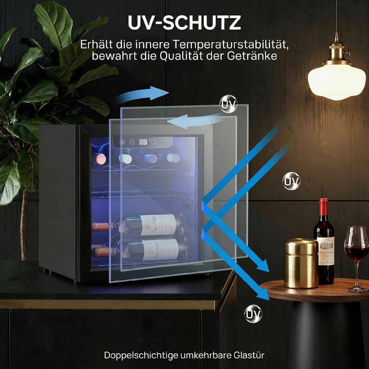 WEINKÜHLSCHRANK Stahl Schwarz - Schwarz, Metall (41.5/46.5/43cm) - HOMCOM