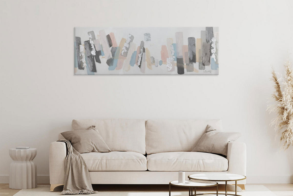 ACRYLBILD HANDGEMALT 150/50 cm - Beige/Grau, Holz/Textil (150/50cm) - KUNSTLOFT