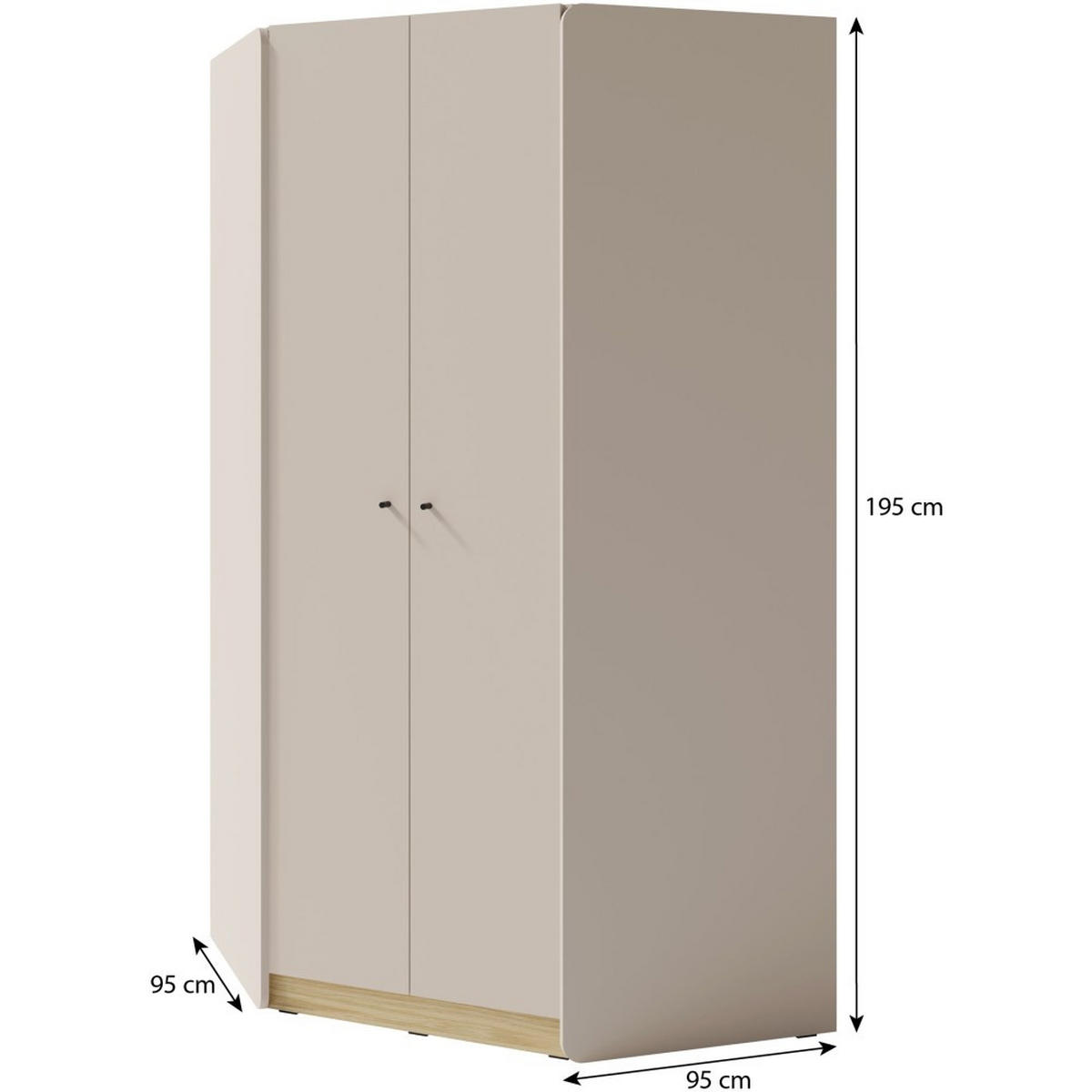 ECKSCHRANK Alex mit 2 Türen, Beige Sand - Beige/Schwarz, Holzwerkstoff (95/195/95cm) - Beautysofa