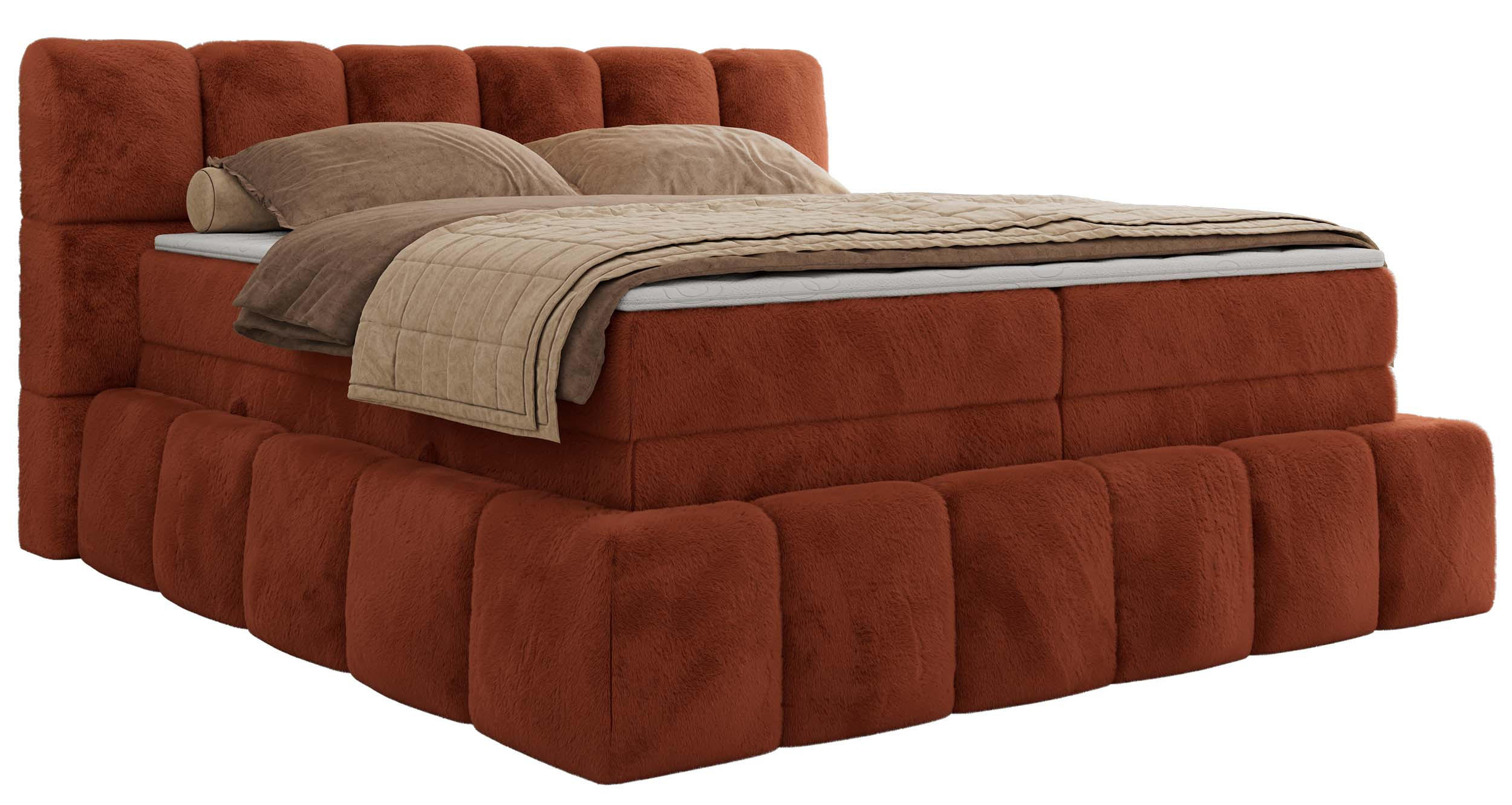 BOXSPRINGBETT NIRA KING 120/200 Orange Plüsch - H3 - Orange, Holz/Textil (120/200cm) - MKS