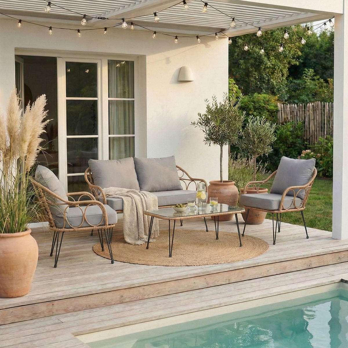 GARTENMÖBELSET CAIRO 4er Set braun - Braun/Grau, Textil - IDIMEX