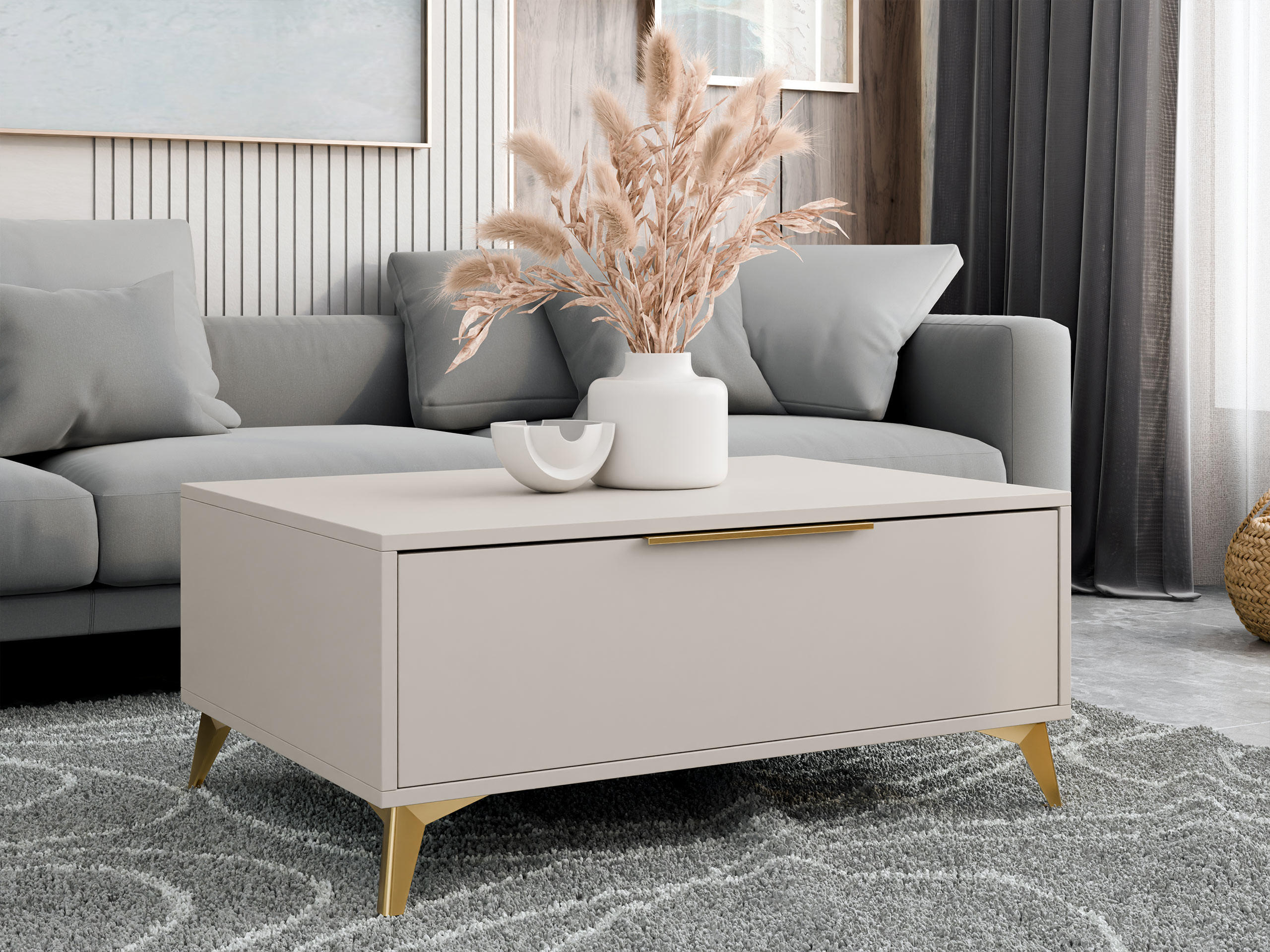COUCHTISCH Xylix 1SZ - Beige/Goldfarben, Holzwerkstoff/Metall (75/104/45cm) - MIRJAN24