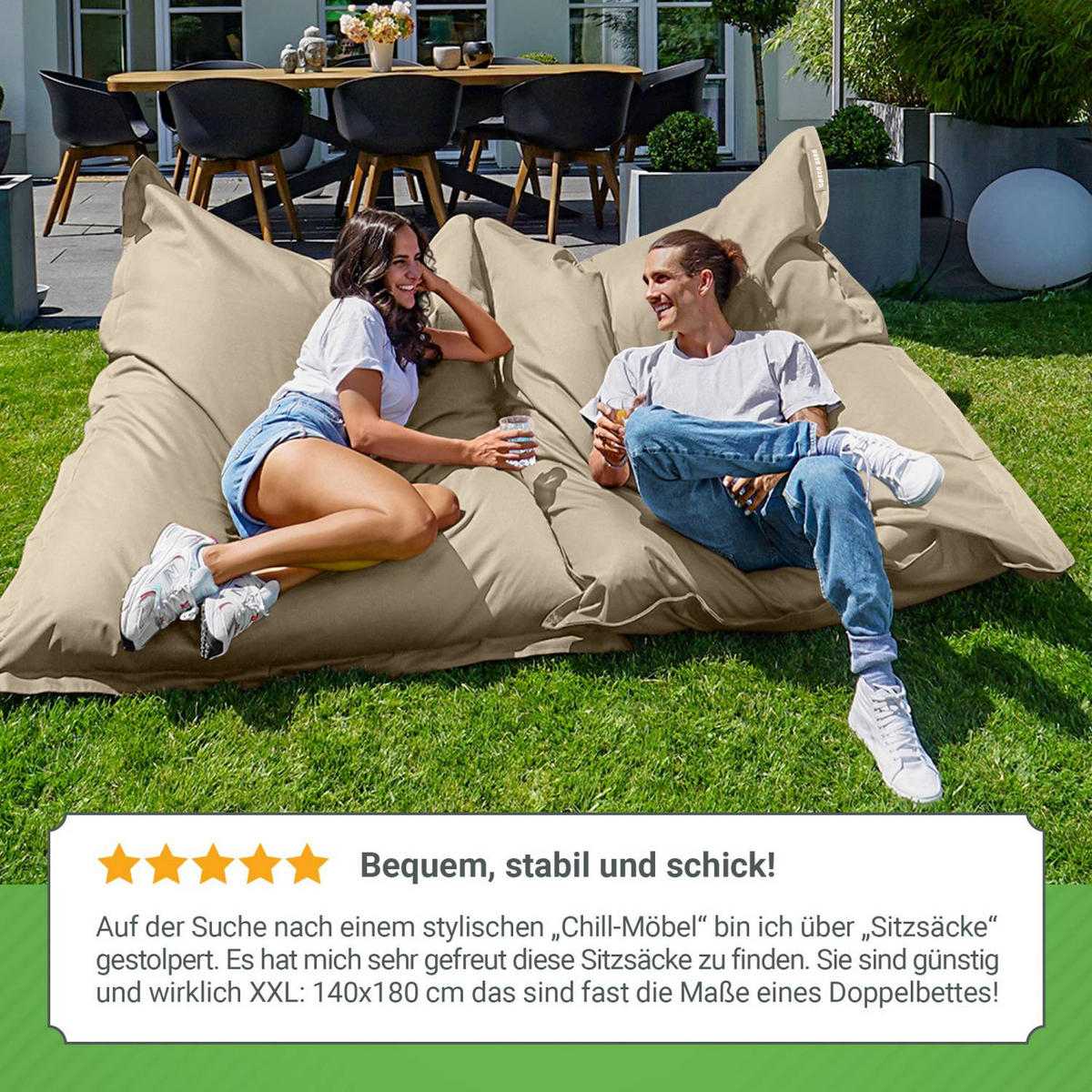 SITZSACK XL "Square" 120x160cm - 270 L - Beige, Textil (120/25/160cm) - Green Bean