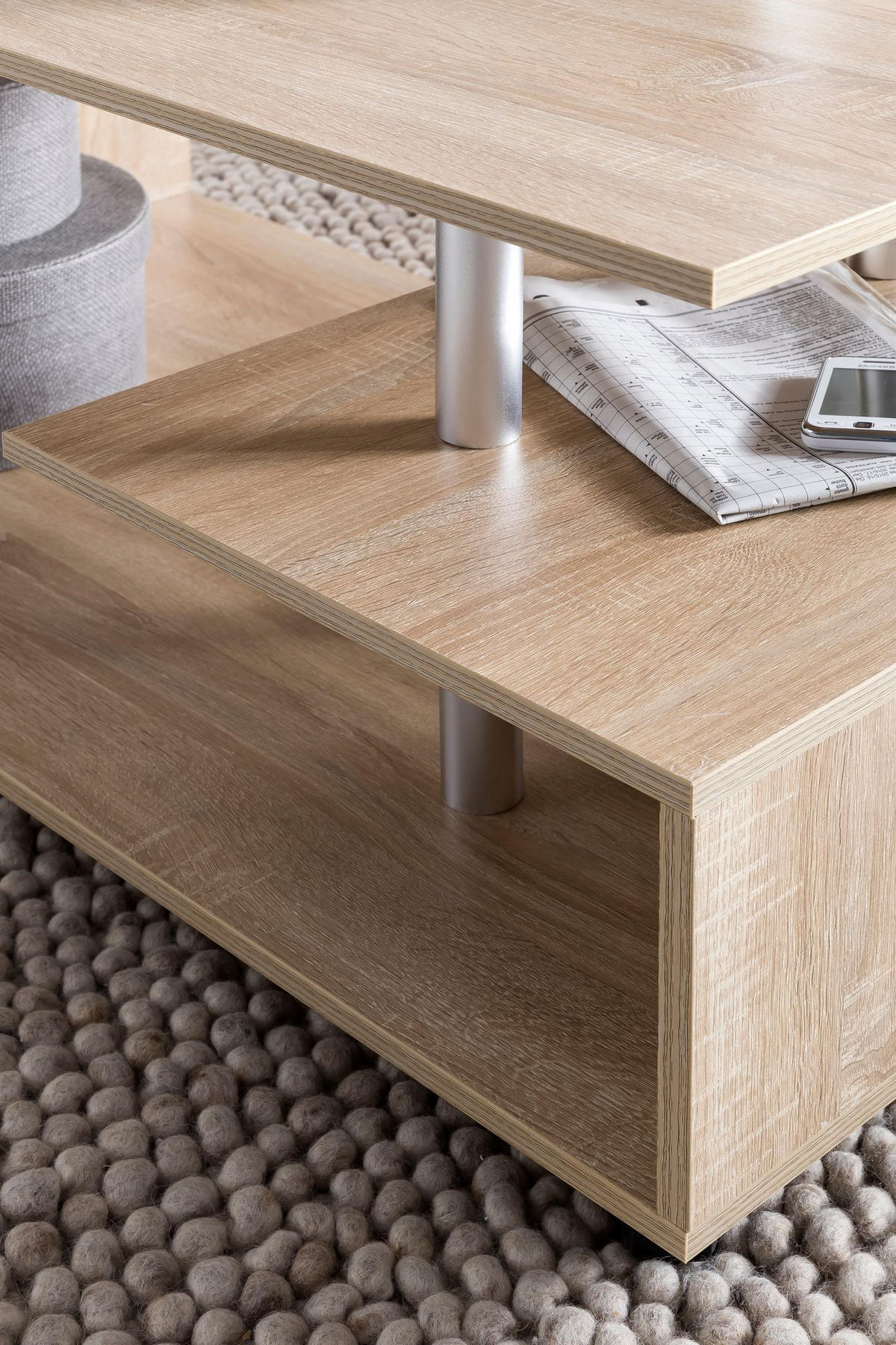 COUCHTISCH Eleganza in Grau, Melaminharzbeschichtung, mit geräumigen Ablageflächen - Beige/Schwarz, Holz (60/105/48cm) - KADIMA DESIGN