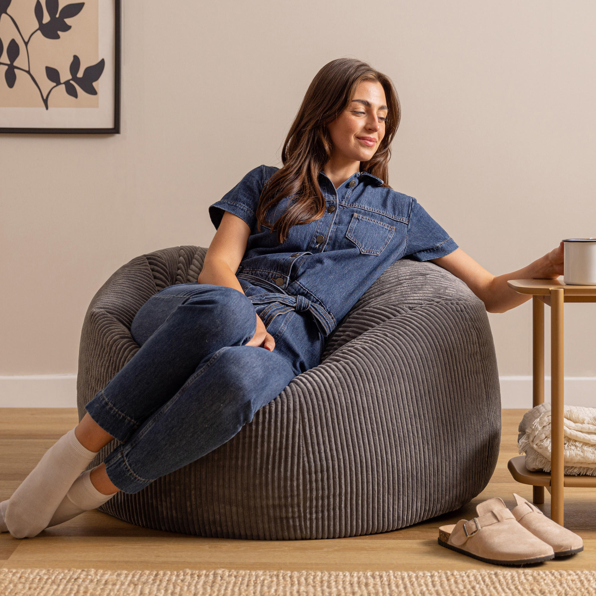 Thumbnail - icon Sitzsack, Anthrazit, Textil, 270 L, Rund, 92x52x92 cm, Hergestellt in Deutschland, Oeko-Tex® Standard 100, Wohnzimm...