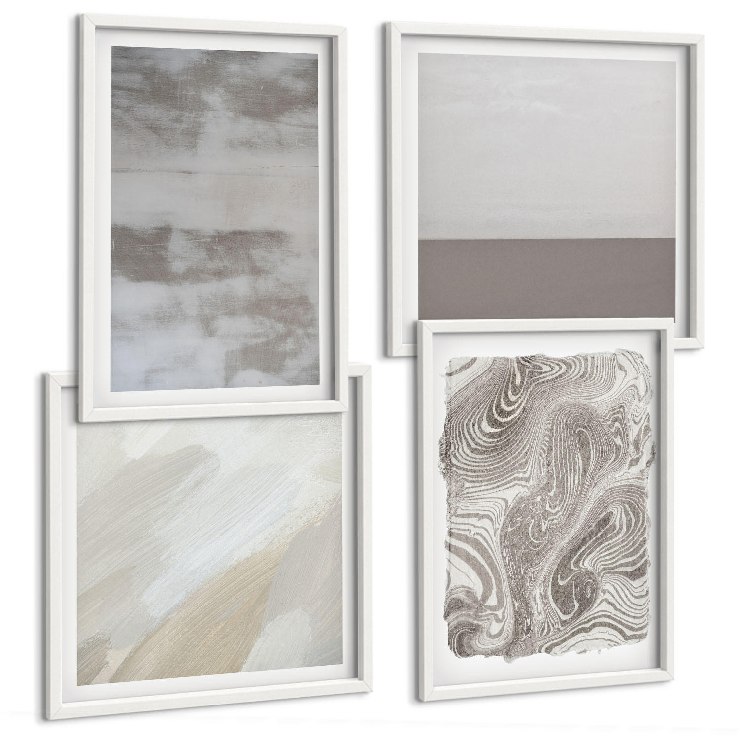 BILDER SET 4er Set - 50x50 cm & 40x60 cm Weißer Rahmen - Industriedesignstrukturen - Weiß, Kunststoff (50/50cm) - TULUP