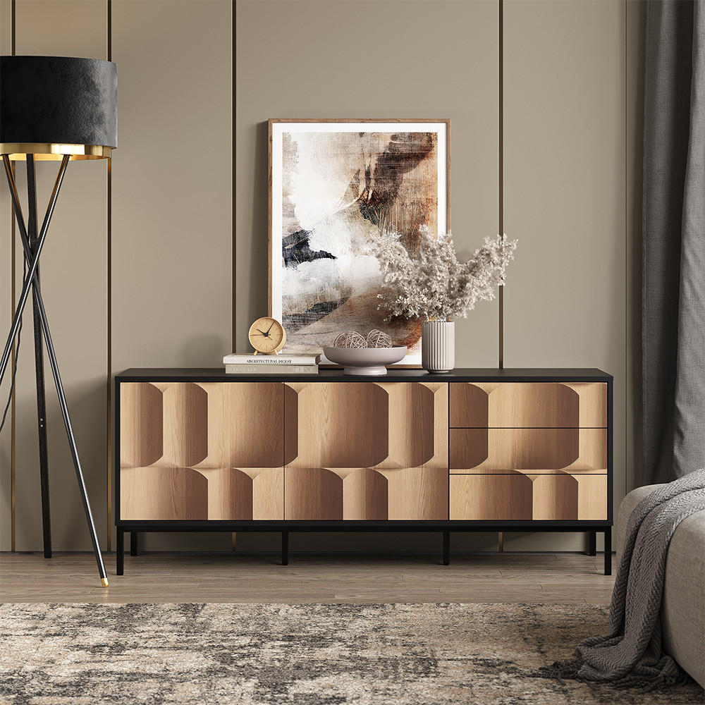 Eichefarben/Schwarz, Holzwerkstoff (150/60/40cm) - Vicco