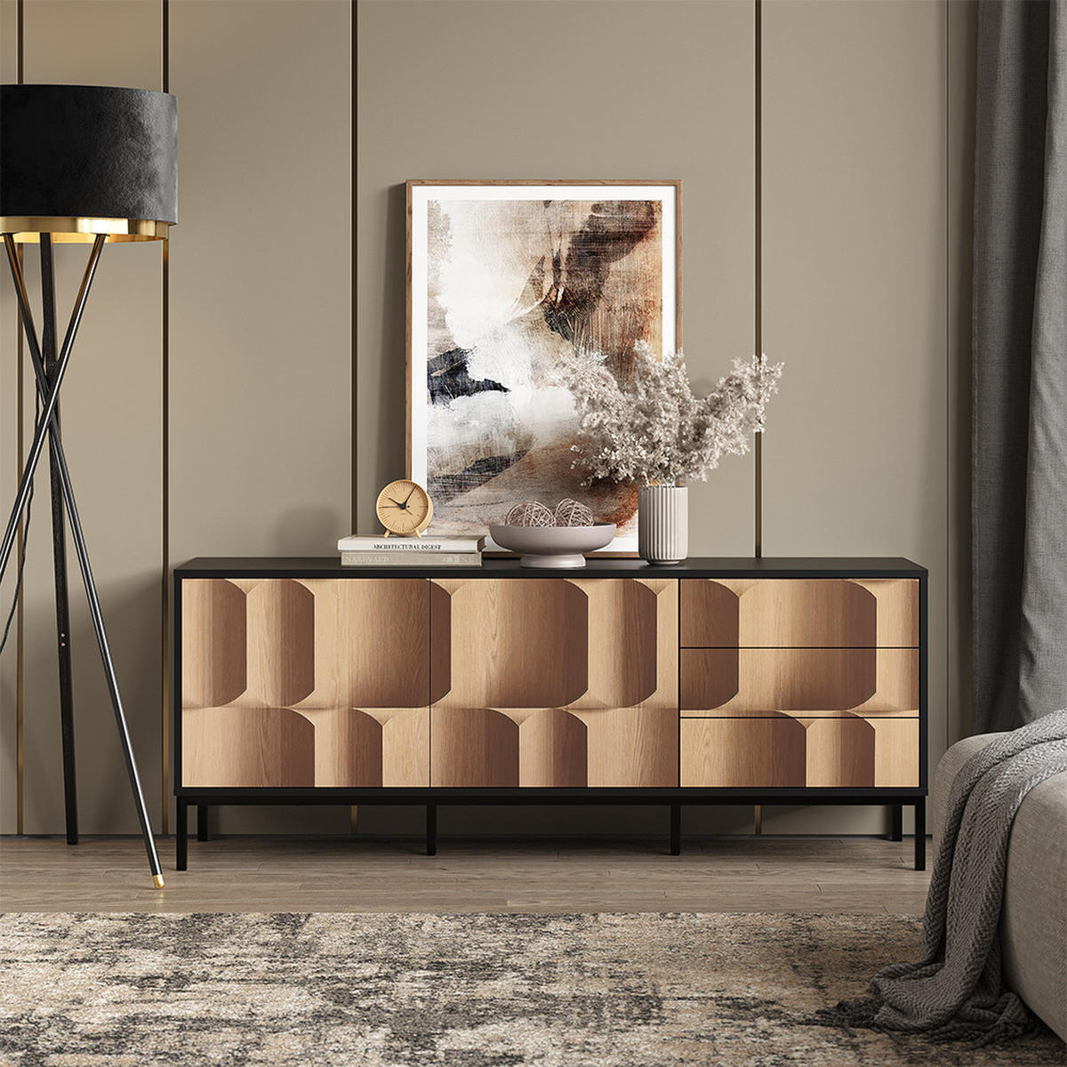 Eichefarben/Schwarz, Holzwerkstoff (150/60/40cm) - Vicco