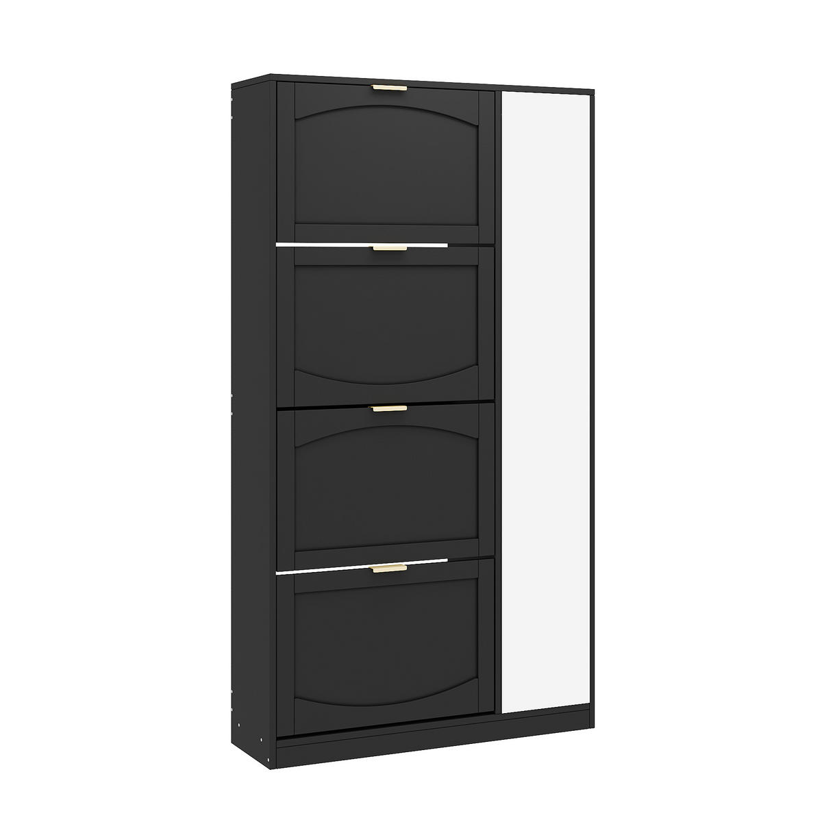 SCHUHSCHRANK 80/24/147 cm schwarz aus Spanplatte mit Spiegelklappen - Schwarz, Holzwerkstoff (80/147/24cm) - OKWISH