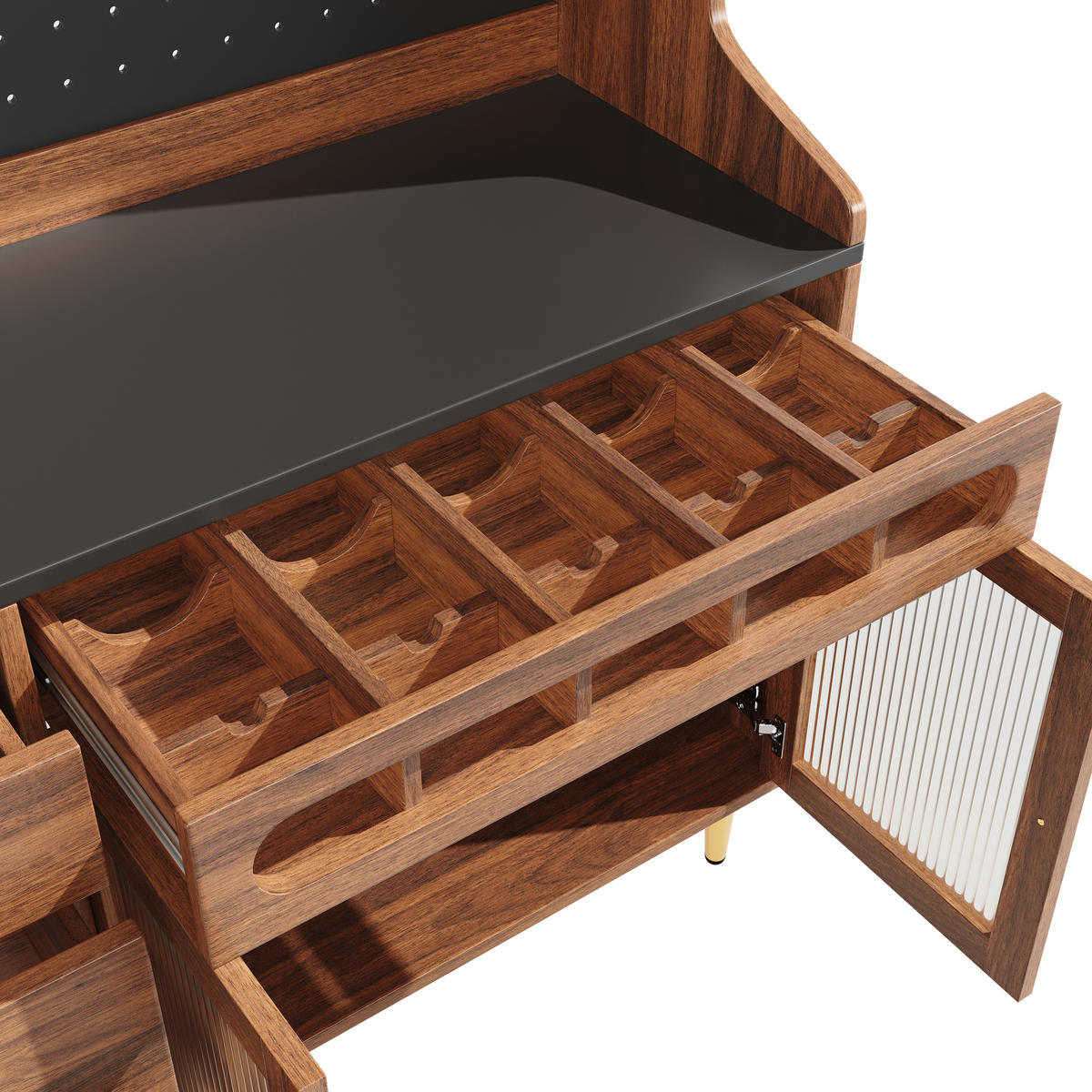 GESCHIRRSCHRANK aus MDF & Glas 145x39x171 cm in Walnut mit LED - Walnussfarben, Holzwerkstoff (145/171/39cm) - Modfu