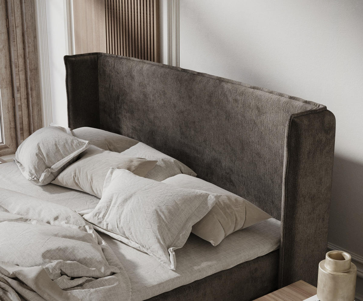 KONTINENTALBETT Ardis Dunkelbraun 200/200 cm mit Matratze und Topper - Dunkelbraun/Schwarz, Holz/Holzwerkstoff (200/200cm) - Maison de Reve