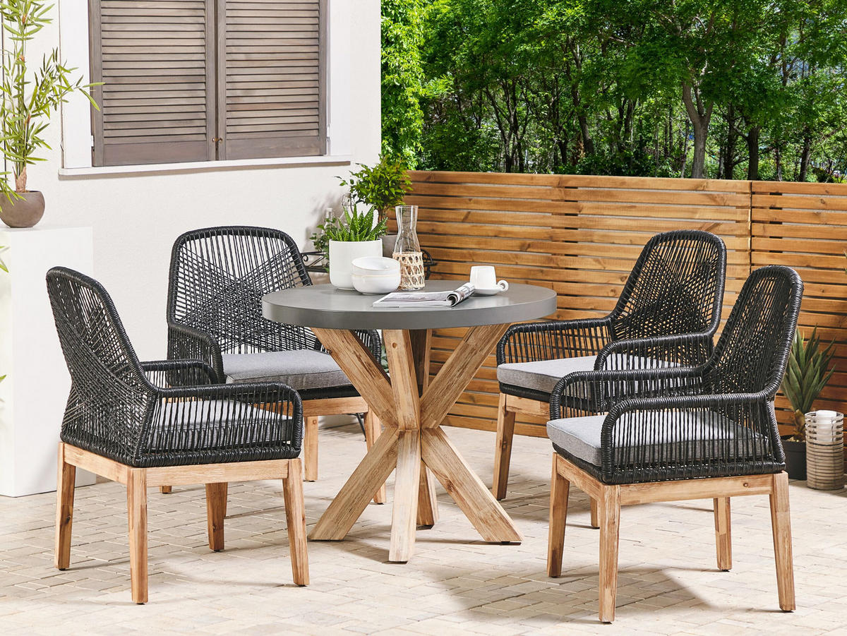GARTENMÖBEL SET 4-Sitzer Faserzement grau 90 cm schwarz/grau Olbia - Hellbraun/Schwarz, Stein - Beliani