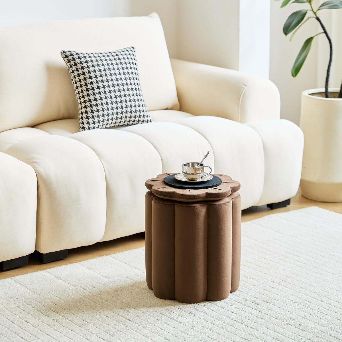 POUF Samt Gelb - Braun, Textil (35/39/35cm) - Nordlys