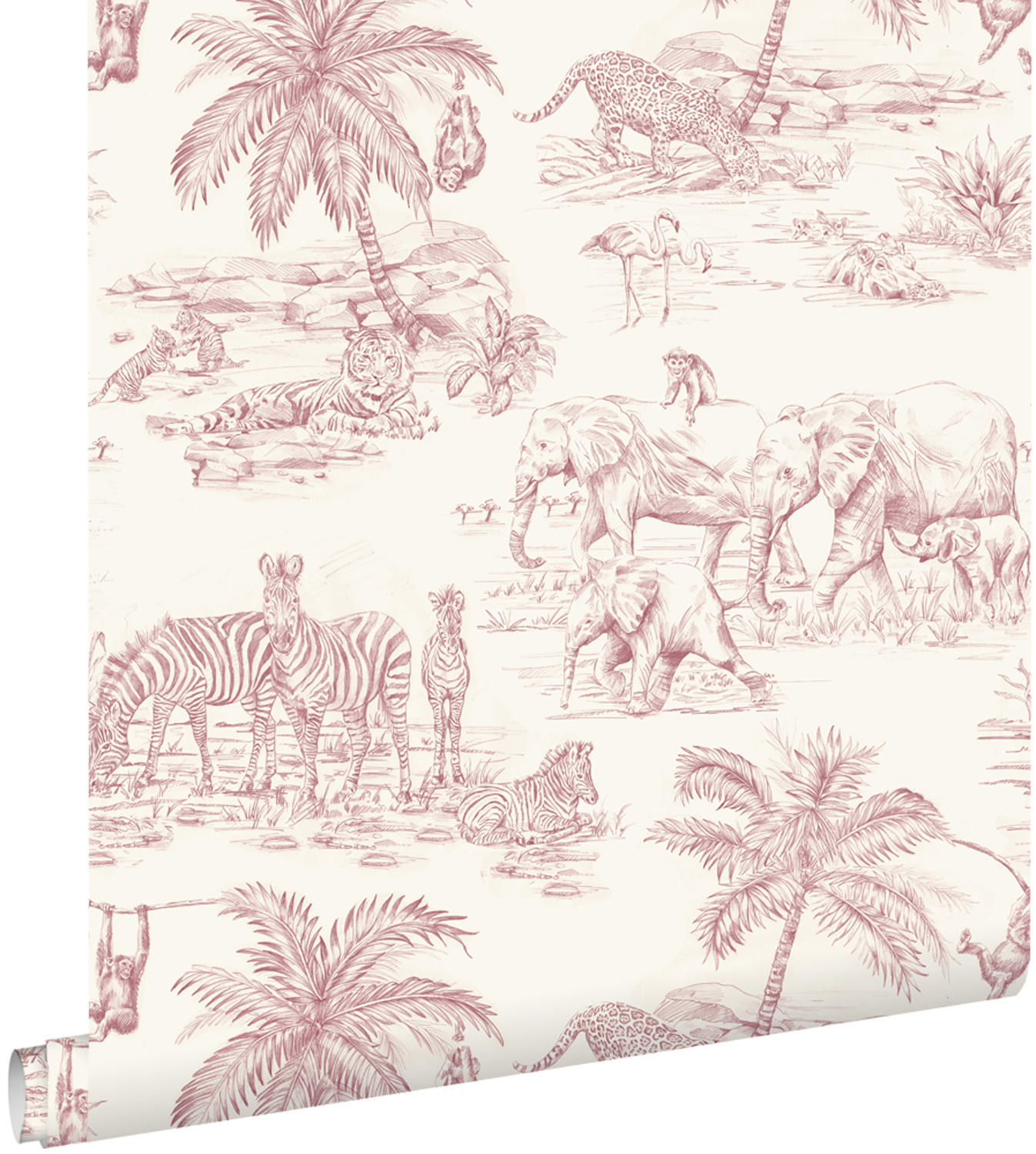TAPETE Toile de Jouy Dschungelmuster 50 x 900 cm - Weiß, Papier (50/0.1cm) - ESTAhome