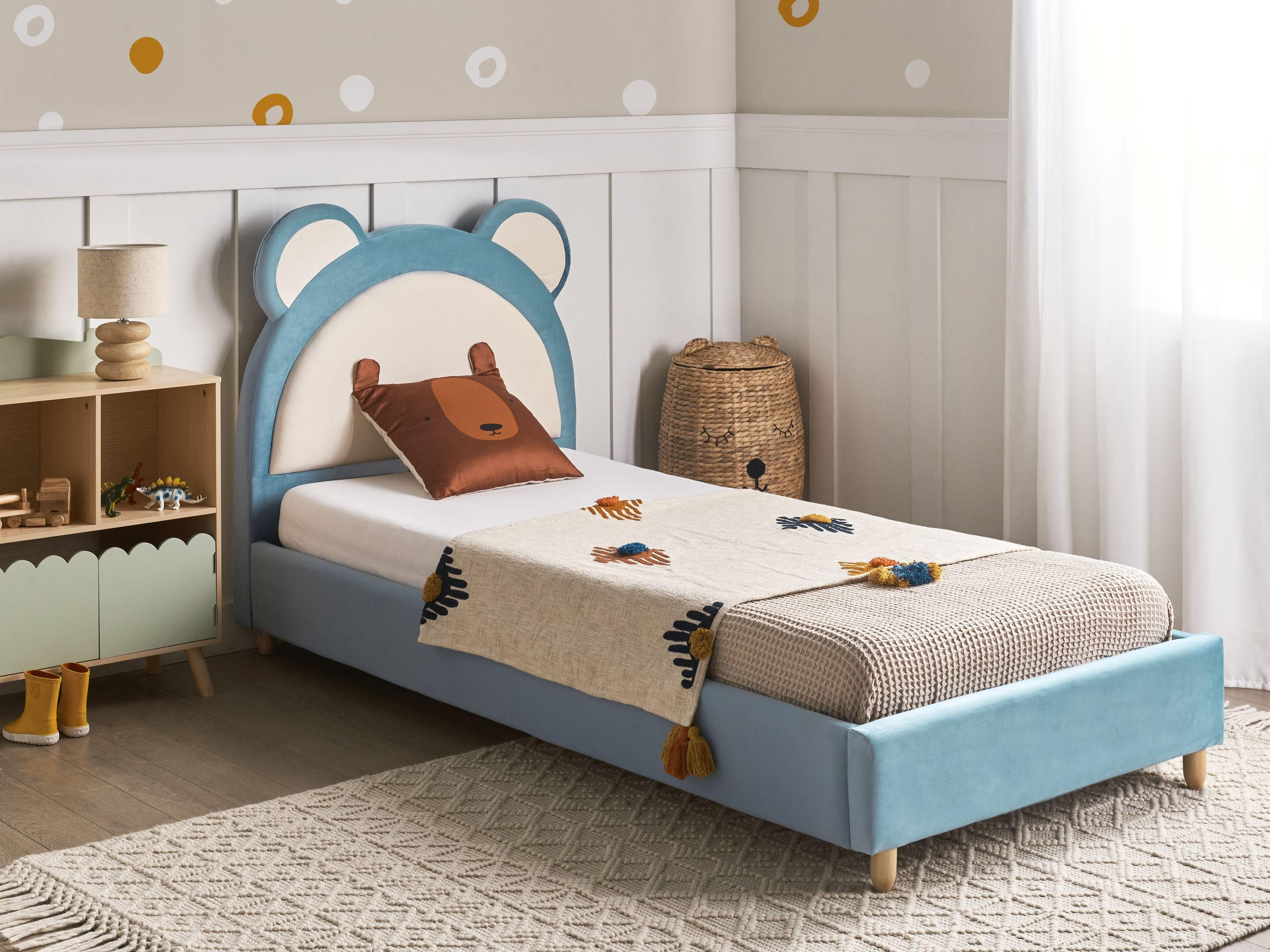 Thumbnail - Beliani Kinderbett, Blau, Weiß, Hellbraun, Textil, 90x200 cm, Kinder- & Jugendzimmer, Kindermöbel, Kinderbetten, Kindere...