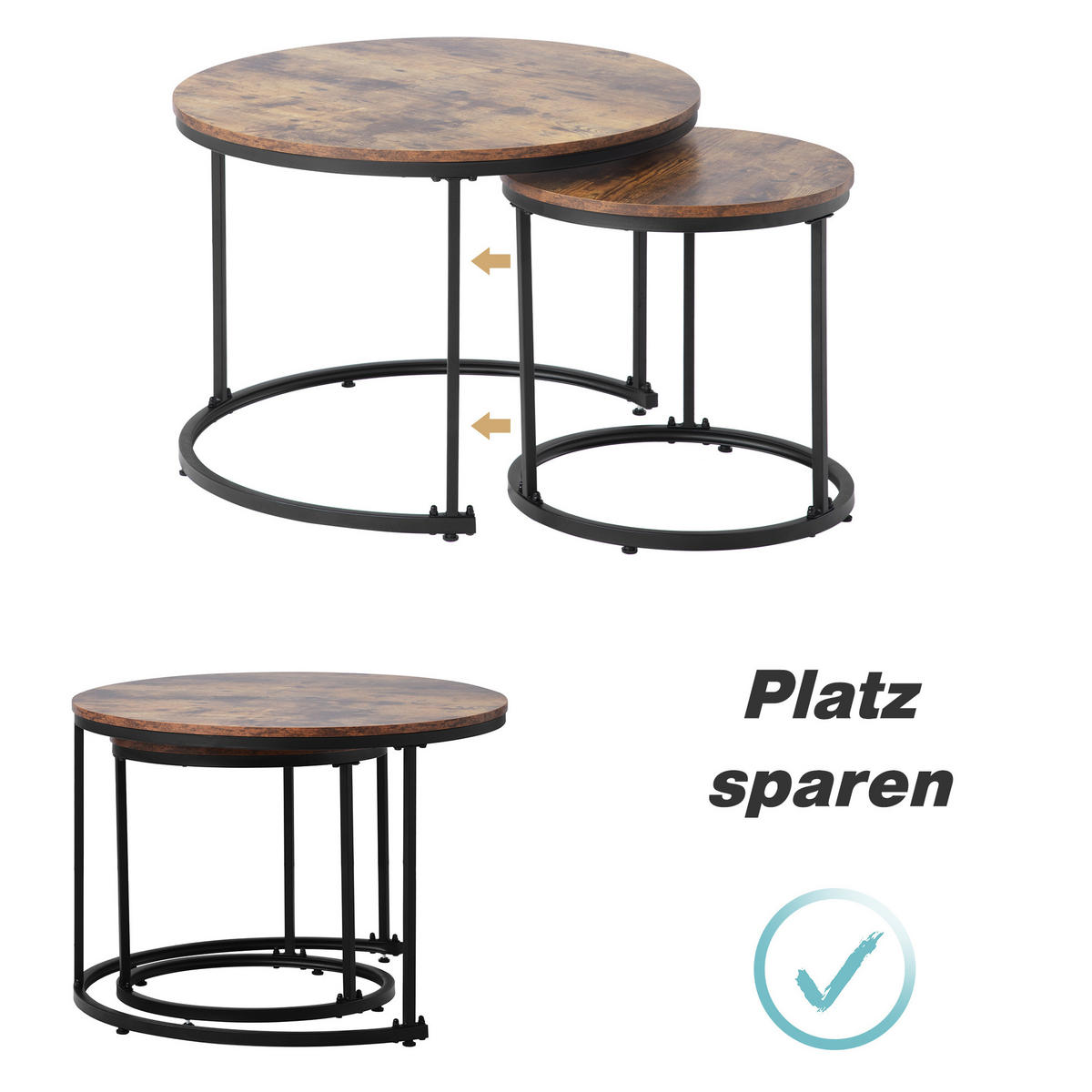 COUCHTISCH 2er-Set 70,5/50 cm & 44/45,5 cm in Braun, nestbar mit MDF-Platte - Braun, Holzwerkstoff (70.5/70.5/50cm) - Flora Grace