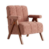 FÅTÖLJ i Bouclé och Ekträ, modern accentstol - Rostfärgad, Trä (77/77/68.5cm) - Urban Meuble