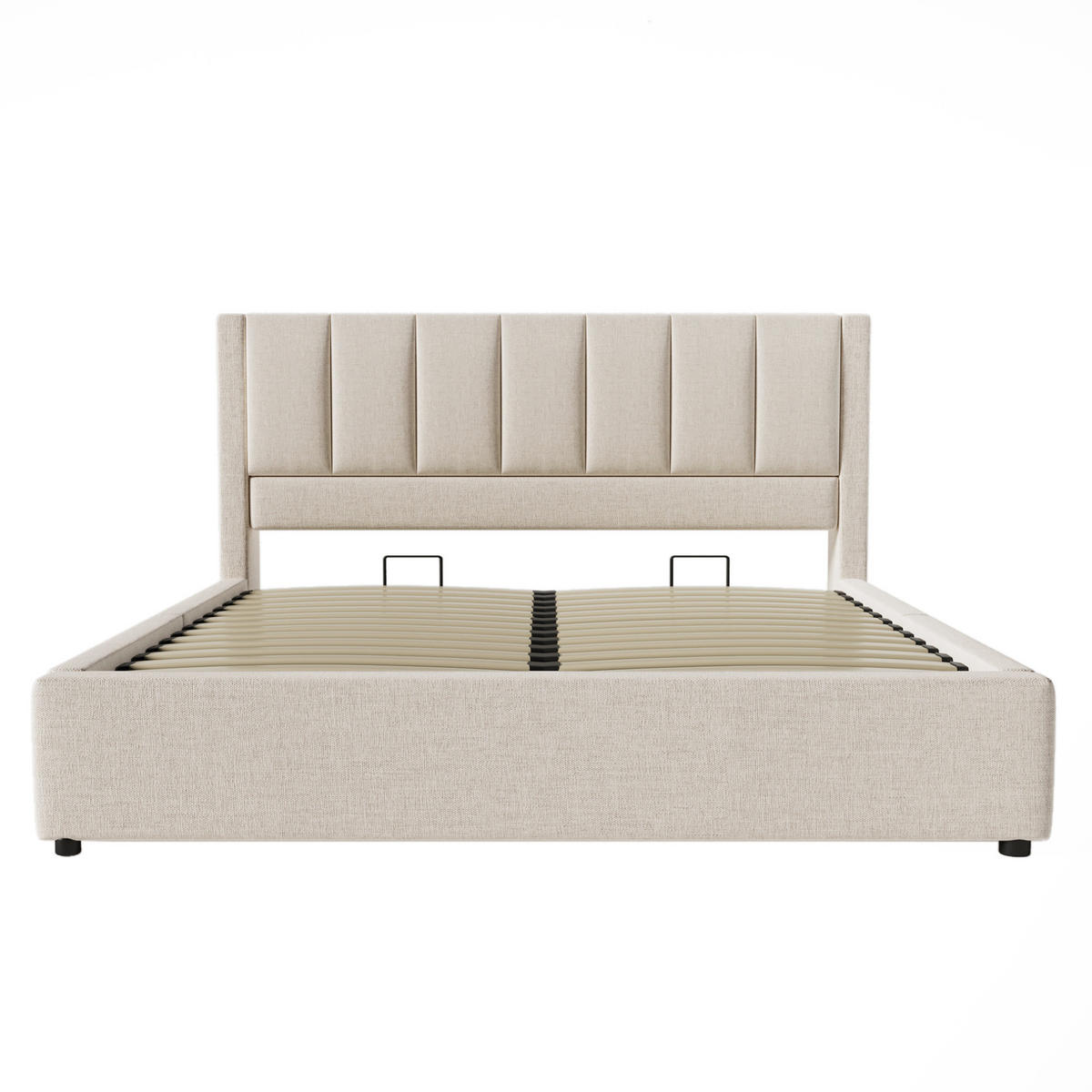 POLSTERBETT mit Stauraum & Ladestation 140x200 cm Leinen Beige inkl. Matratze - Beige, Metall (140/200cm) - Meubliv
