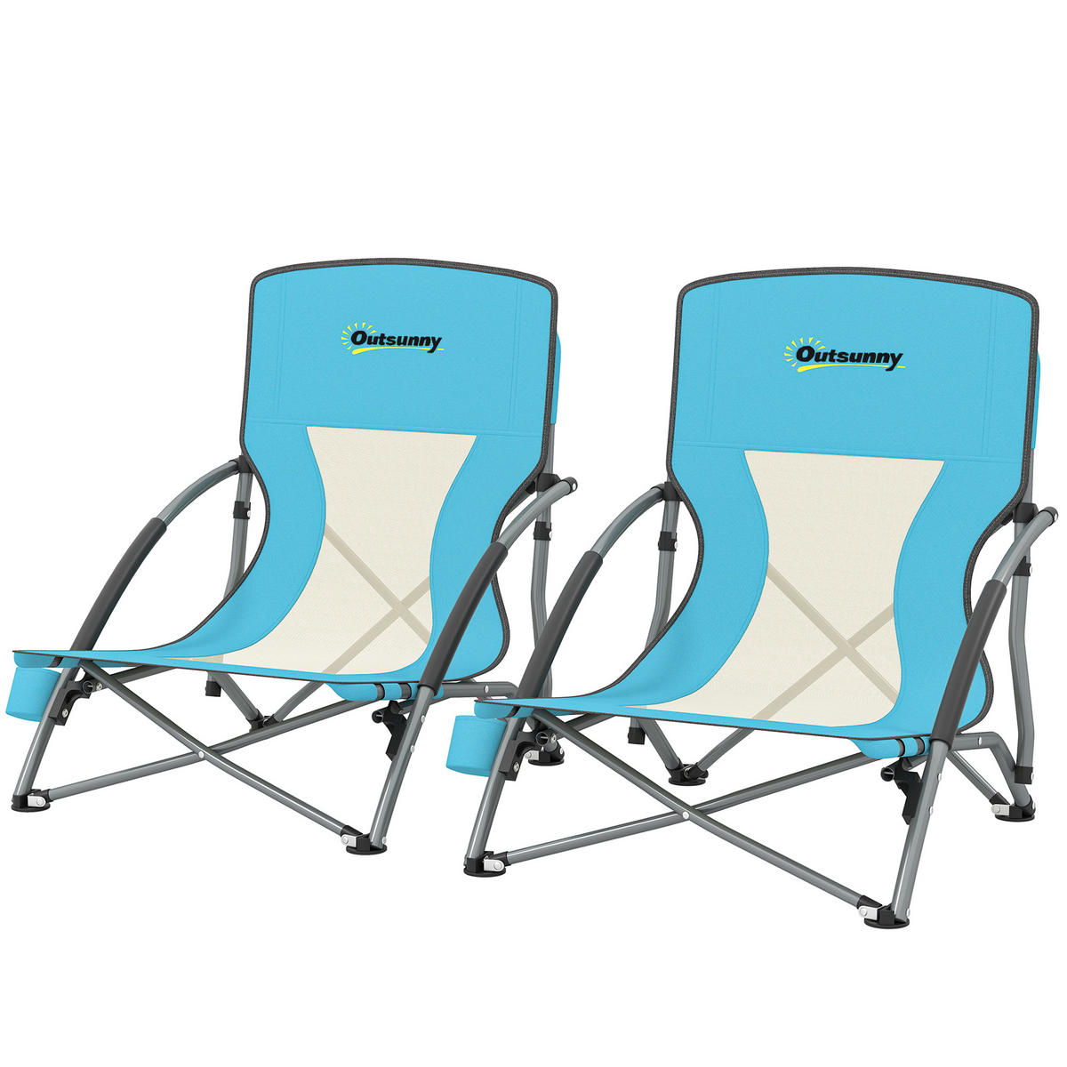 GARTENKLAPPSESSEL DE-15661 2er-Set, mit Getränkehalter & Tragetasche Blau - Blau, Metall (55/62/58cm) - ComfortXL