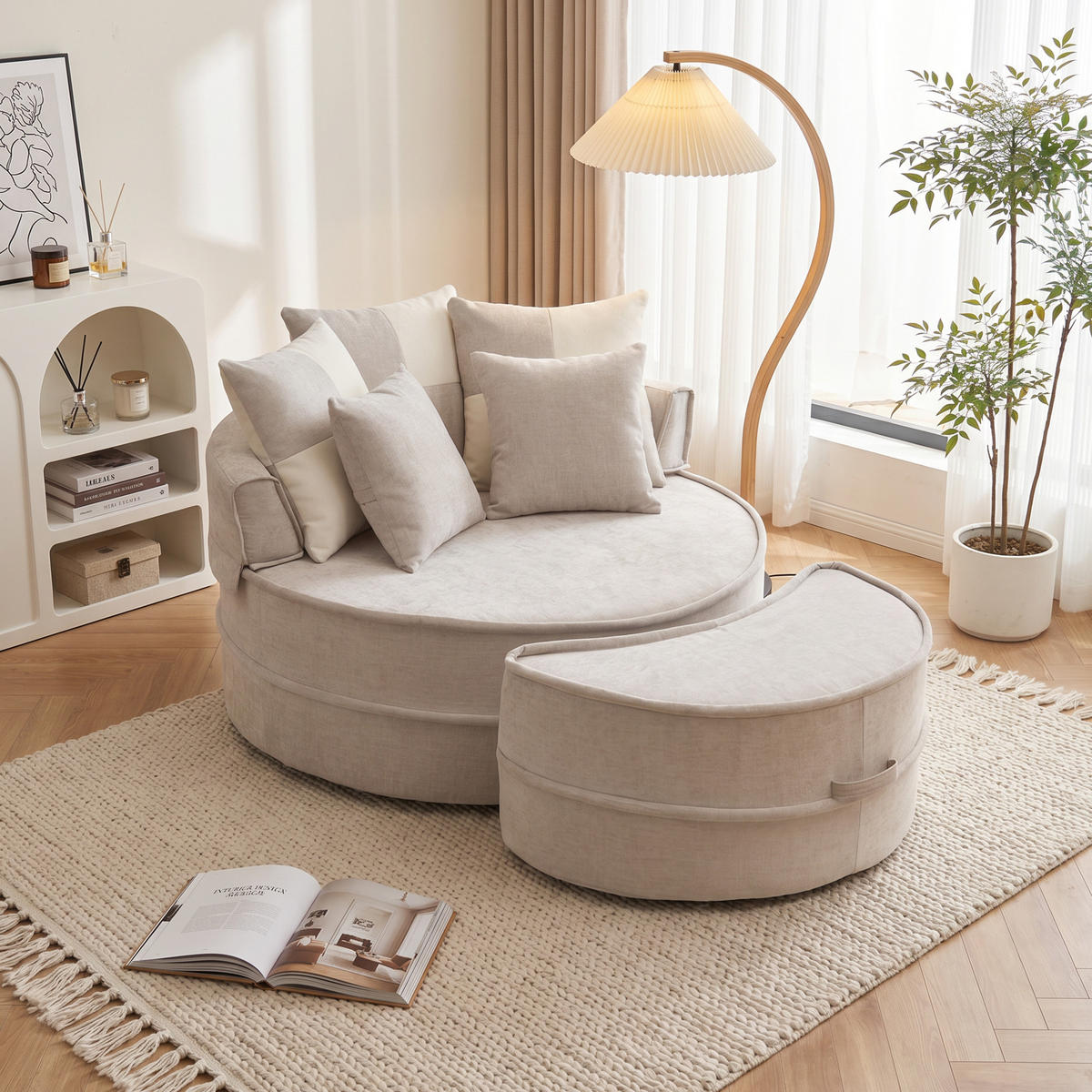 XXL-SESSEL DE-35026 mit Hocker und 5 Kissen Grau - Grau, Textil (121/66/163cm) - ComfortXL