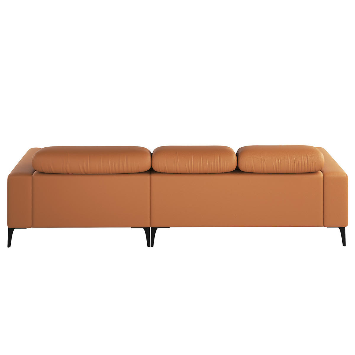 ECKSOFA mit Longchair - Cognac/Schwarz, Leder/Metall (265/180cm) - home24