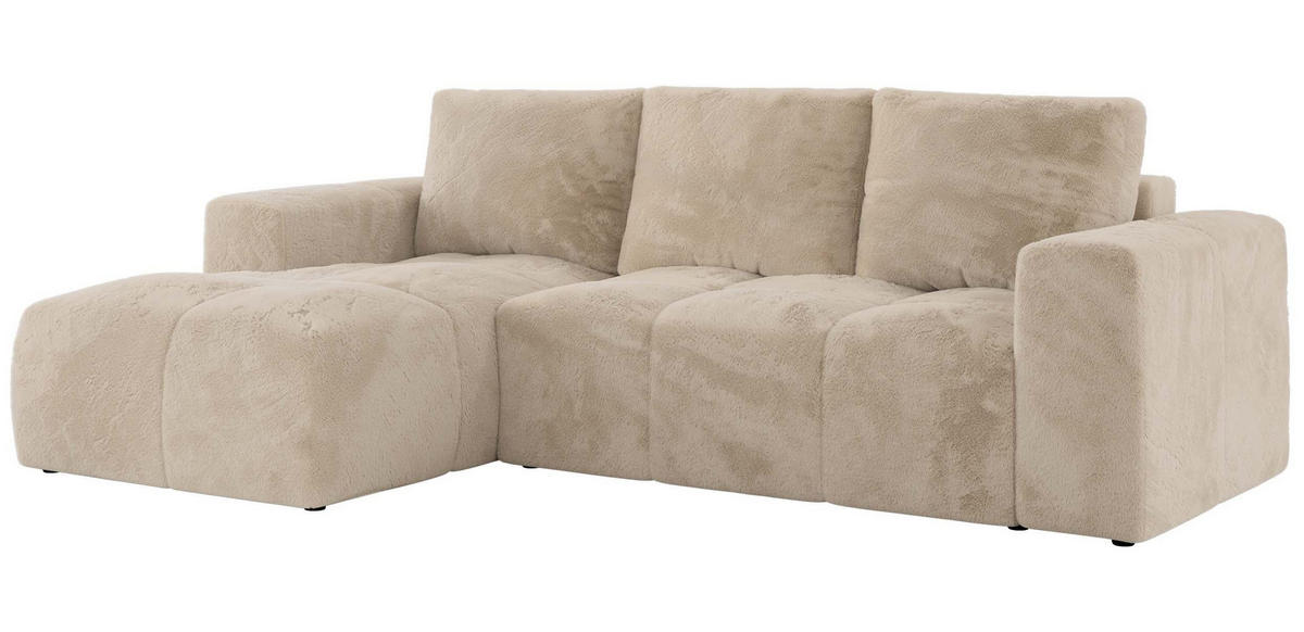 ECKSOFA MONIVA Creme Plüsch - Links - Creme/Schwarz, Textil (164/266cm) - MKS