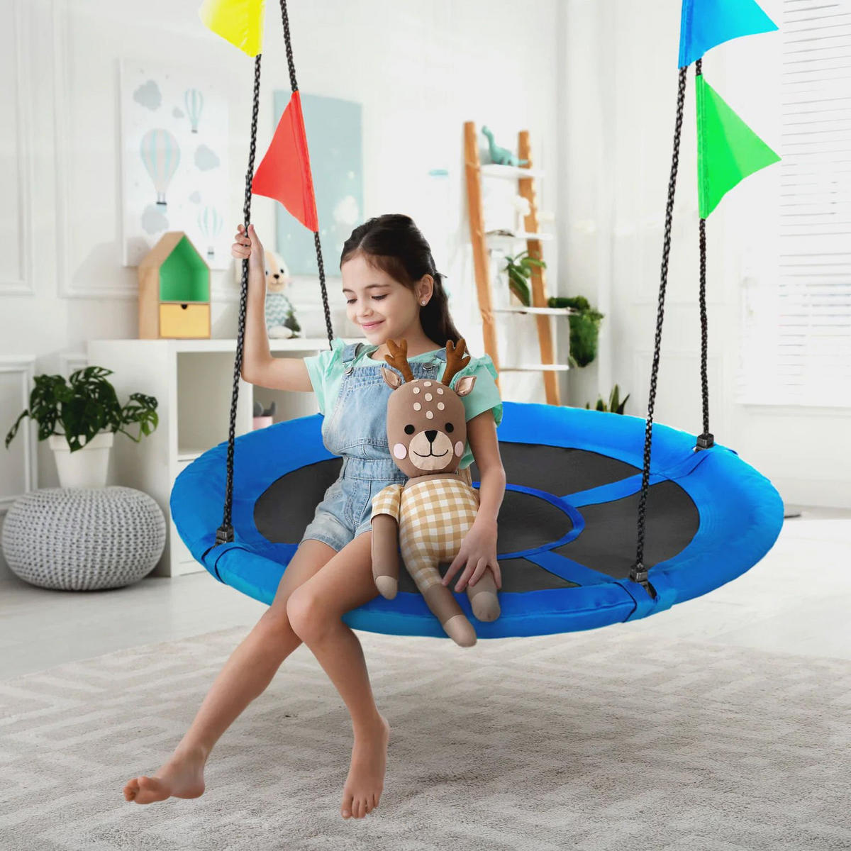 NESTSCHAUKEL bis 150 kg, 100 cm Durchmesser - Blau, Textil (100/160/100cm) - Luverno