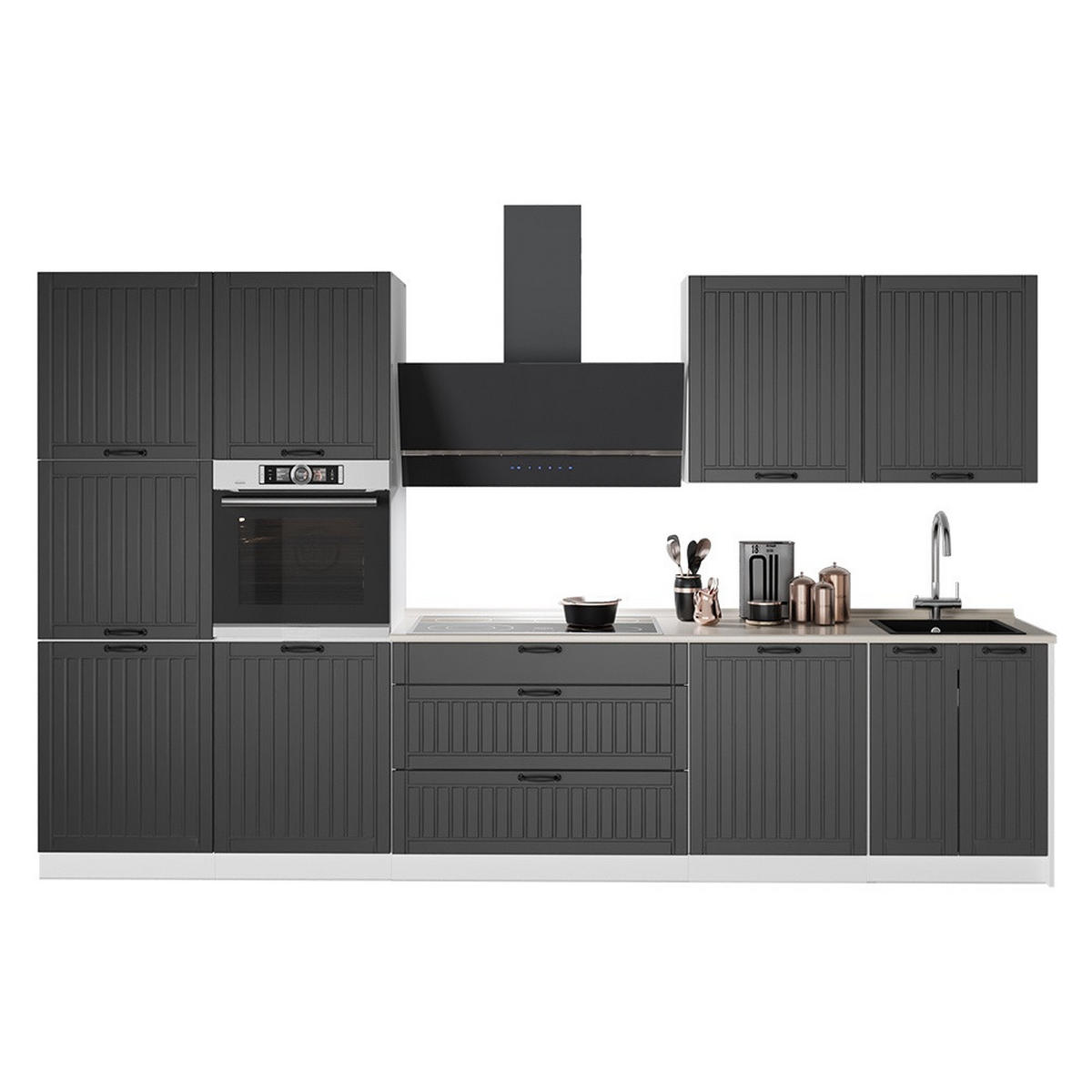 KÜCHENZEILE Fame-Line, Dunkelgrau/Weiß, 340 cm, AP Marmor - Dunkelgrau/Weiß, Holzwerkstoff (340/206.8/60cm) - Vicco