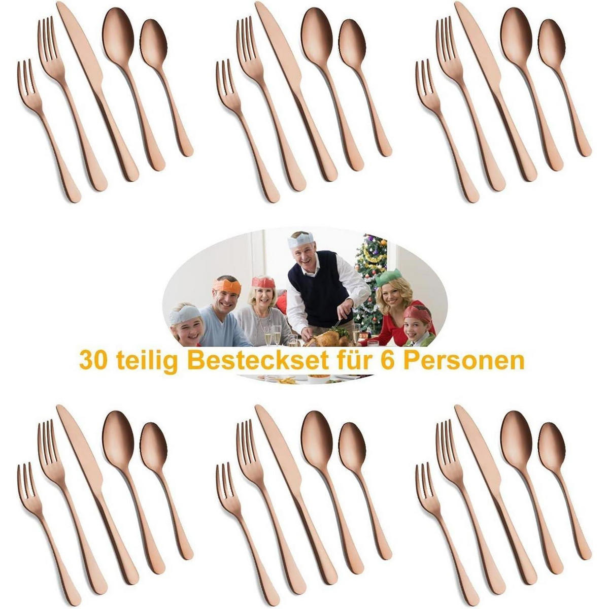 BESTECK Set 30-teilig Roségold Mattiert - Goldfarben, Metall